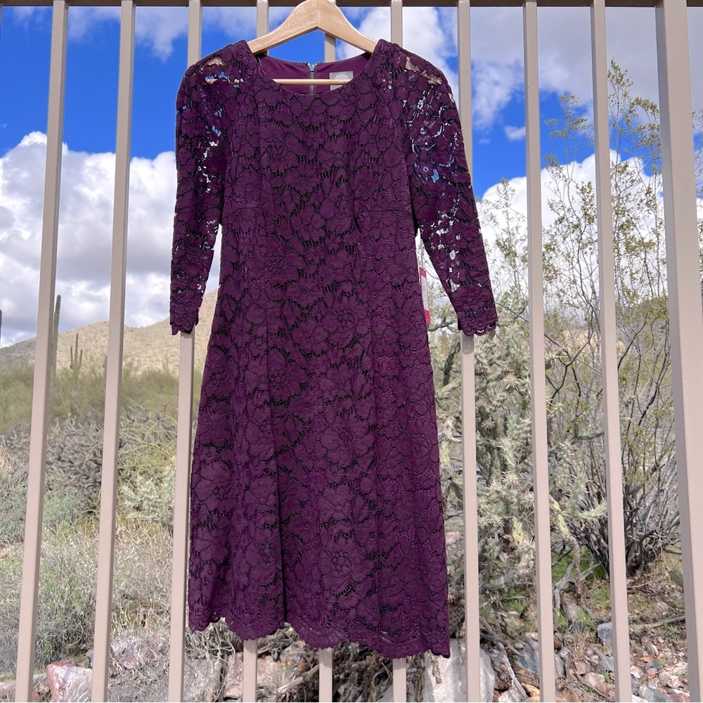 Vince Camuto NWT Women’s Dress Lace Over Lining W/Pockets 8 Color Eggplant